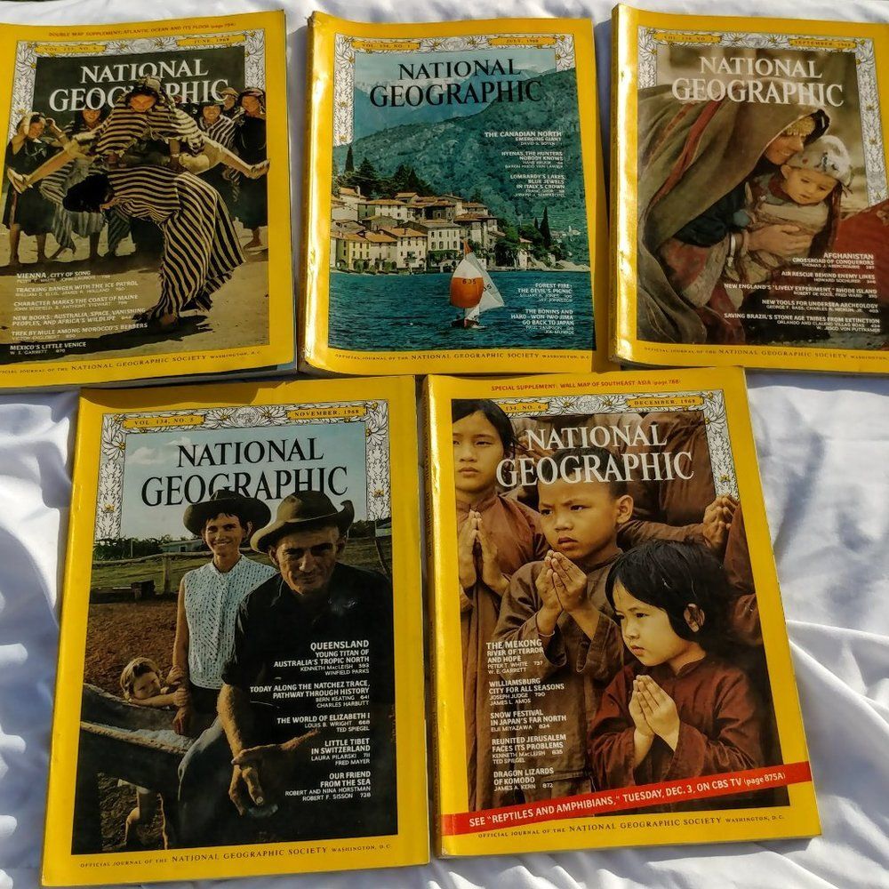 Vintage 1968 National Geographic Magazine Lot 5 June July Sept Nov Dec